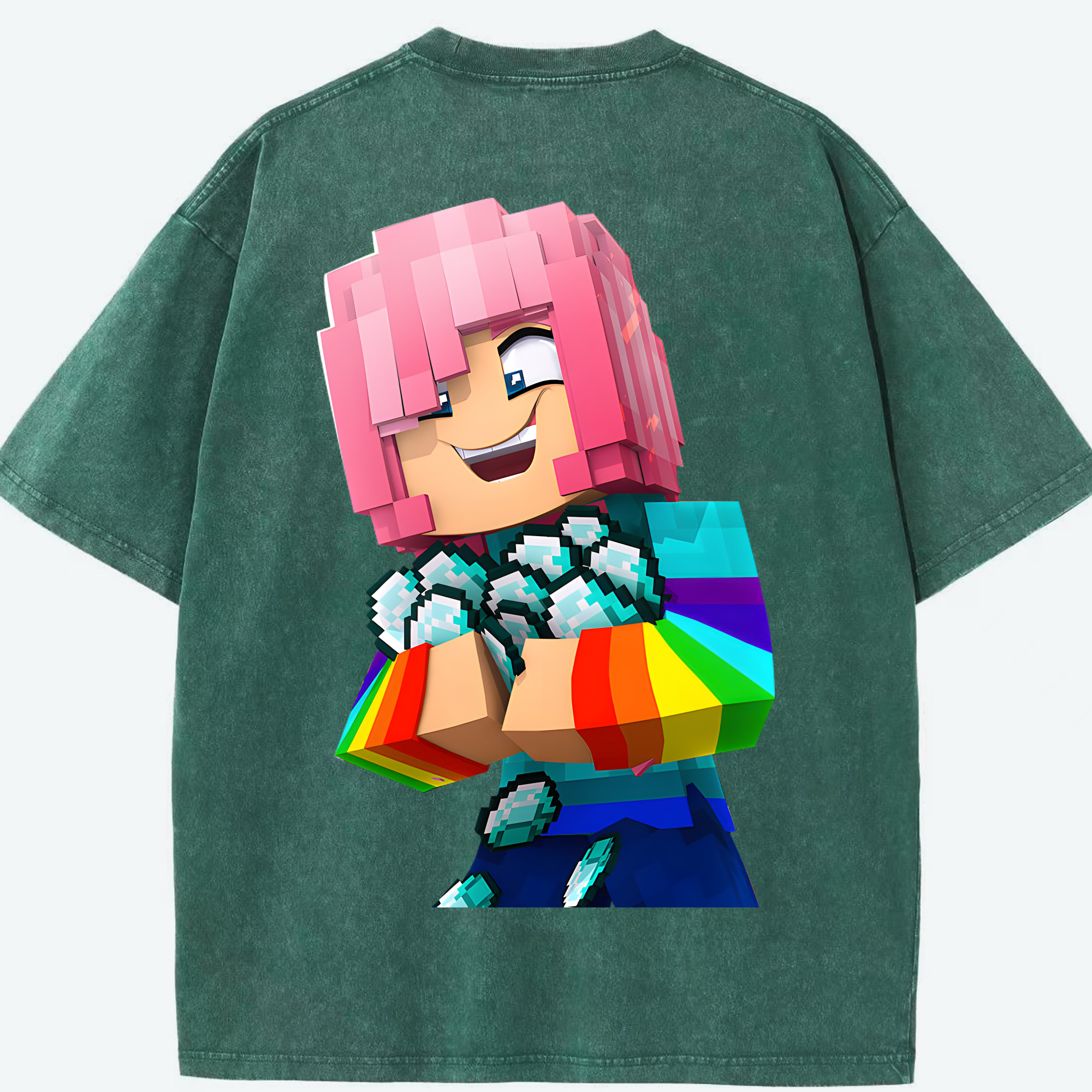 （画像用） マインクラフト ブロックの世界 Minecraft MC Block world 綿100% ヴィンテージ風 半袖Tシャツ（背面プリント）